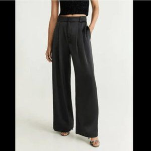 Mango Black Satin Pleated Wide Leg Trousers - Size 2